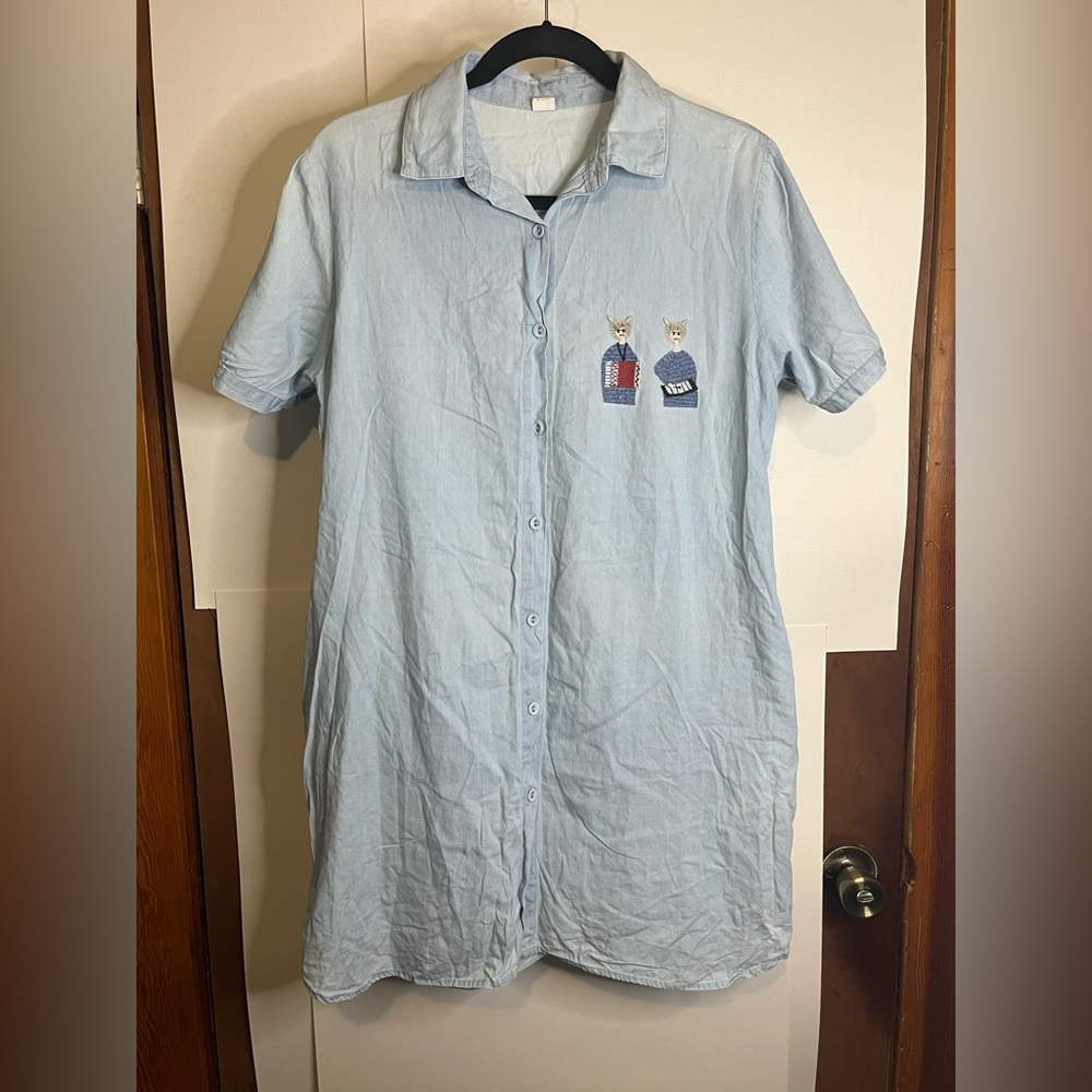 VTG Fun Zhi Women’s Size 4 Lightweight Cotton Denim Button Down Mini Shirt Dress
